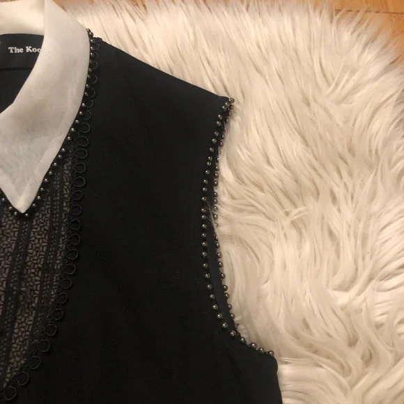 The Kooples Contrast-Collar Beaded Lace-Inset Black Women Mini Dress, size M - Picture 7 of 11